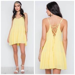 Yellow lightweight lace up floral dress